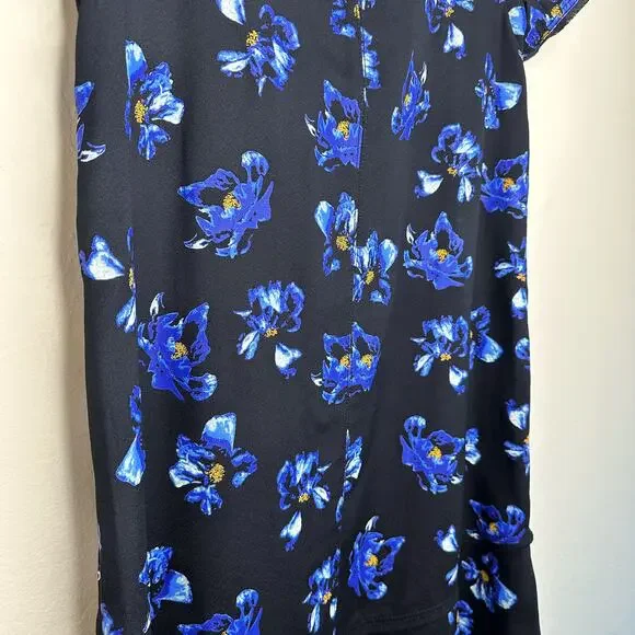 Proenza Schouler Floral Print Blue Black Tie Back Short Sleeve Mini Shift Dress - Picture 7 of 16
